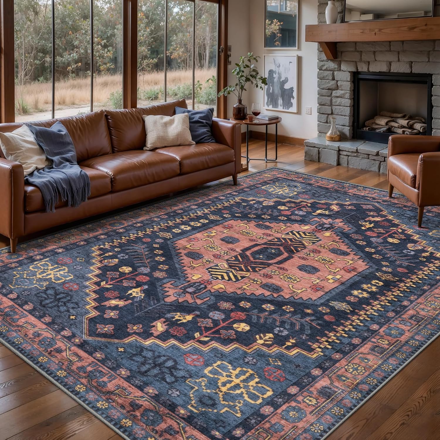 Ciicool 6x9ft Area Rug, Large Washable Throw Rug Vintage Kitchen Carpet for Entrance Bedroom Bedside Living Room Kitchen Laundry Bathroom Decor