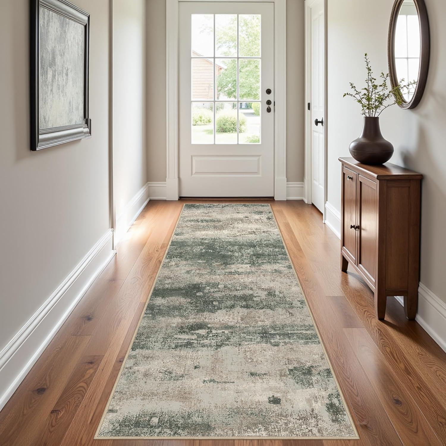 Machine Washable Rug 8x10 Area Rugs for Living Room Bedroom, Large Turquoise Abstract Area Rug Soft Throw Rugs, Low-Pile Floor Carpet with Non Slip Rubber Backing