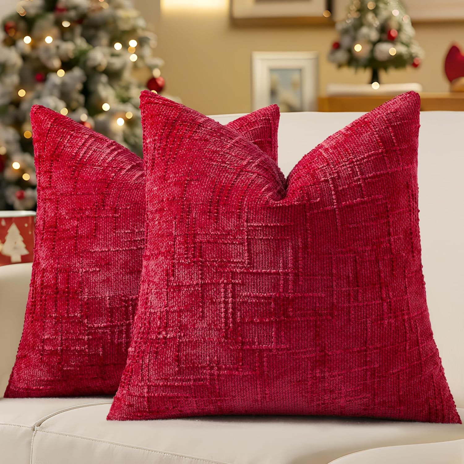 decorUhome Spring Cream White Chenille Euro Sham Throw Pillow Covers 22x22 Set of 2 Textured Soft Cozy Slubby Couch Pillow Covers Modern Farmhouse Boho Decorative Pillow Cases for Bed Sofa Living Room