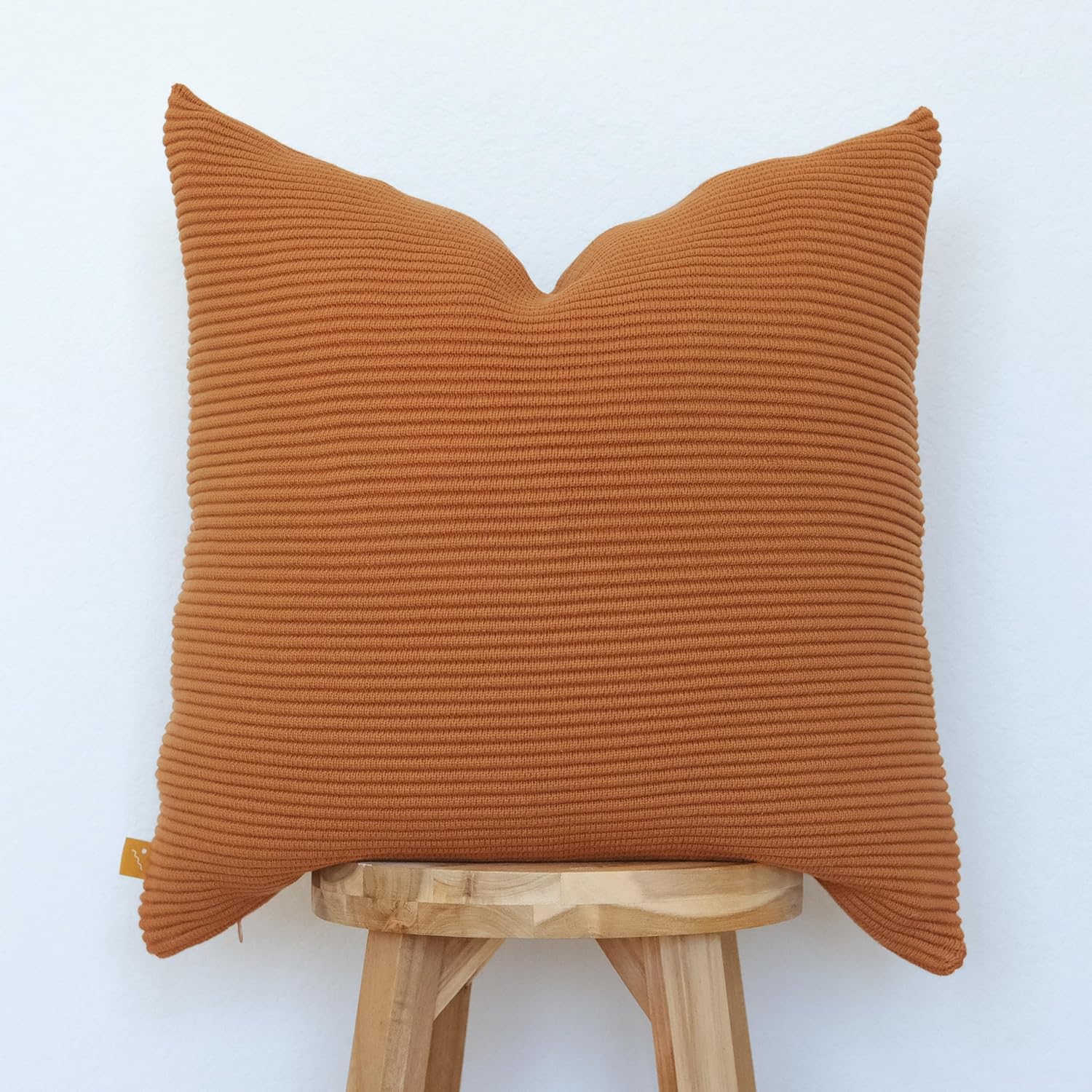 100% Soft Cotton Raised Stripes Textured Rib Knit Throw Pillow Cover (Cacao, 20" x 20")