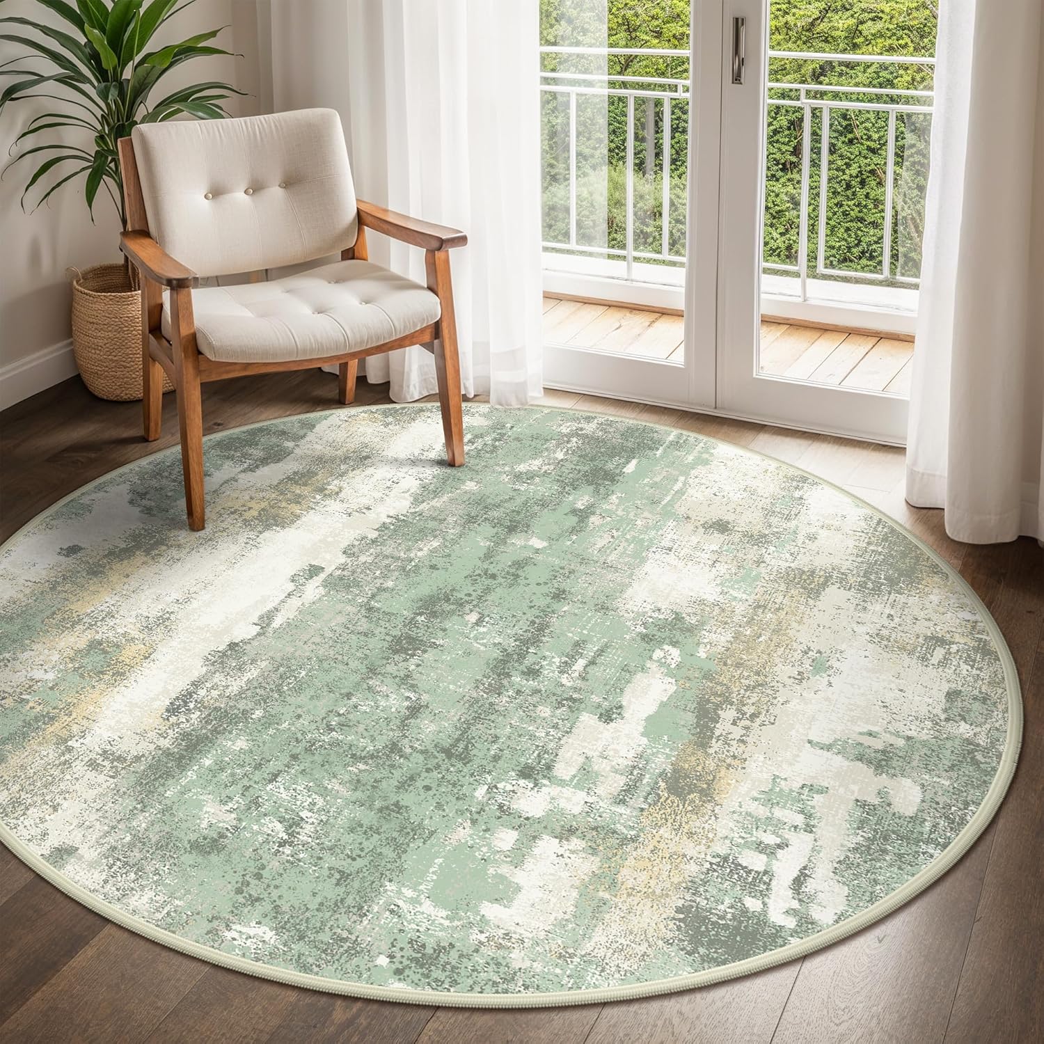 Machine Washable Rug 8x10 Area Rugs for Living Room Bedroom, Large Turquoise Abstract Area Rug Soft Throw Rugs, Low-Pile Floor Carpet with Non Slip Rubber Backing