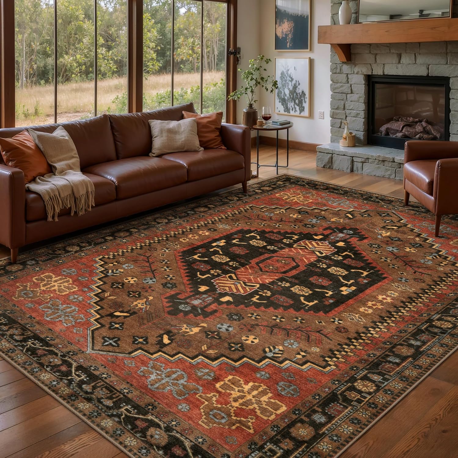 Ciicool 6x9ft Area Rug, Large Washable Throw Rug Vintage Kitchen Carpet for Entrance Bedroom Bedside Living Room Kitchen Laundry Bathroom Decor