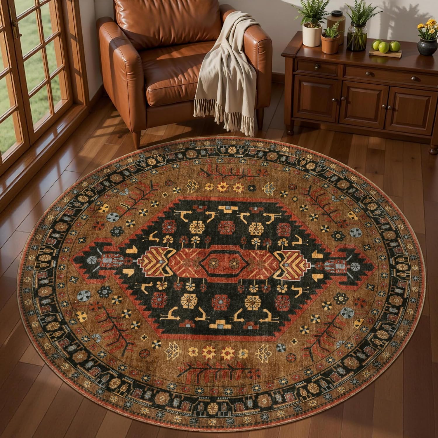 Ciicool 6x9ft Area Rug, Large Washable Throw Rug Vintage Kitchen Carpet for Entrance Bedroom Bedside Living Room Kitchen Laundry Bathroom Decor