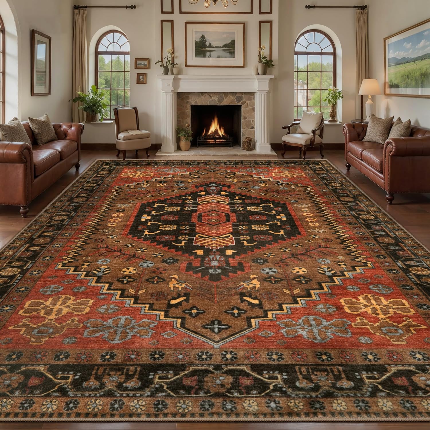 Ciicool 6x9ft Area Rug, Large Washable Throw Rug Vintage Kitchen Carpet for Entrance Bedroom Bedside Living Room Kitchen Laundry Bathroom Decor