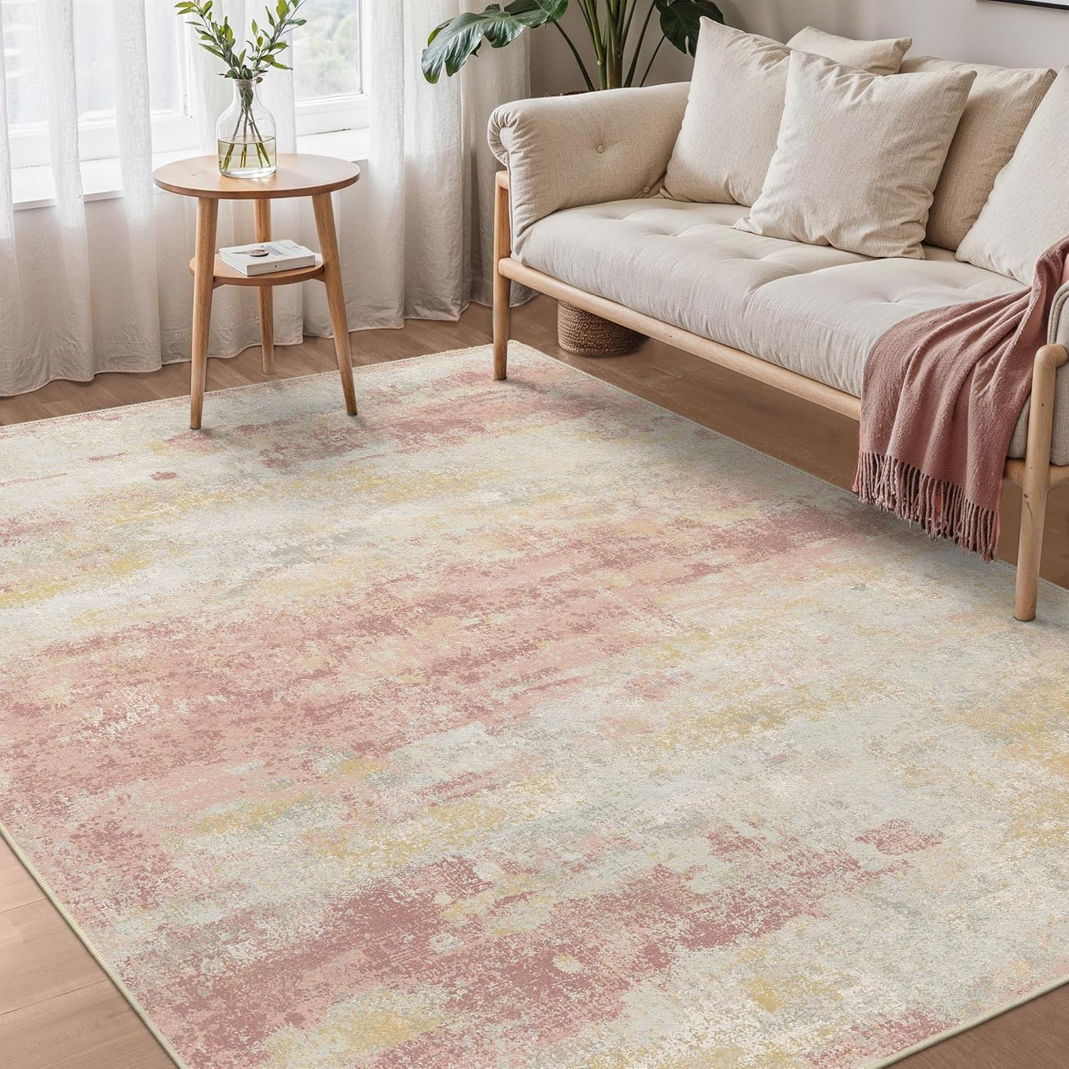 Machine Washable Rug 8x10 Area Rugs for Living Room Bedroom, Large Turquoise Abstract Area Rug Soft Throw Rugs, Low-Pile Floor Carpet with Non Slip Rubber Backing