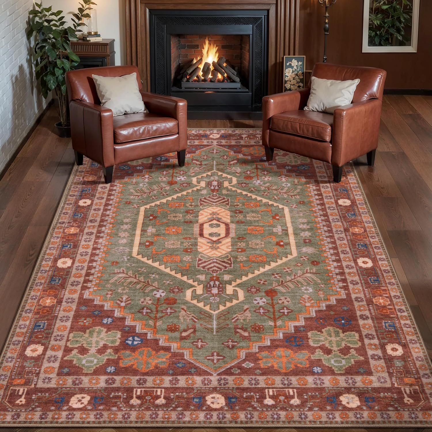 Ciicool 6x9ft Area Rug, Large Washable Throw Rug Vintage Kitchen Carpet for Entrance Bedroom Bedside Living Room Kitchen Laundry Bathroom Decor