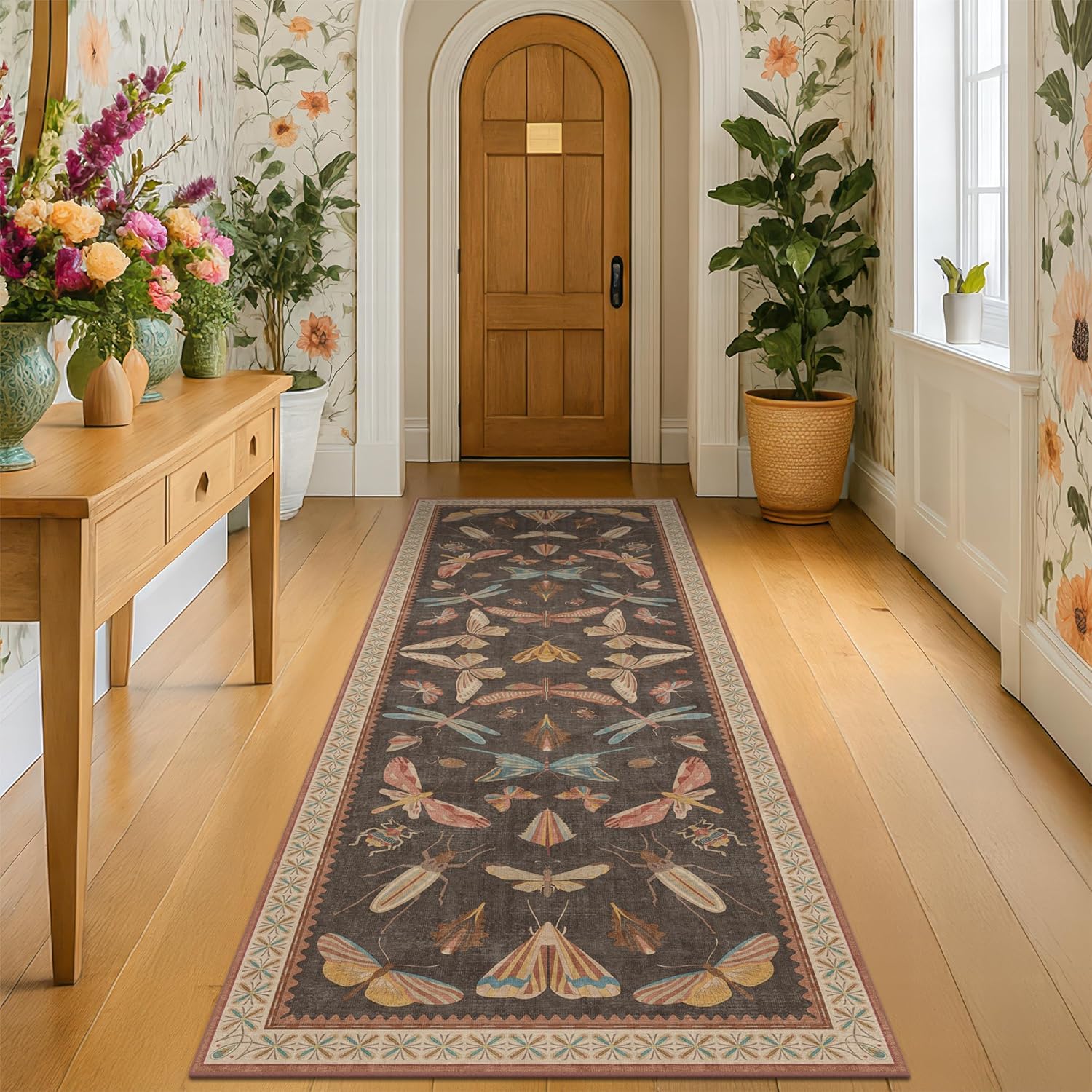 Living Room Rug Black Boho 6x9 - Dining Room Rugs for Under Table, Bedroom, Insect Bug Eclectic Home Décor, Washable Non Slip Foldable