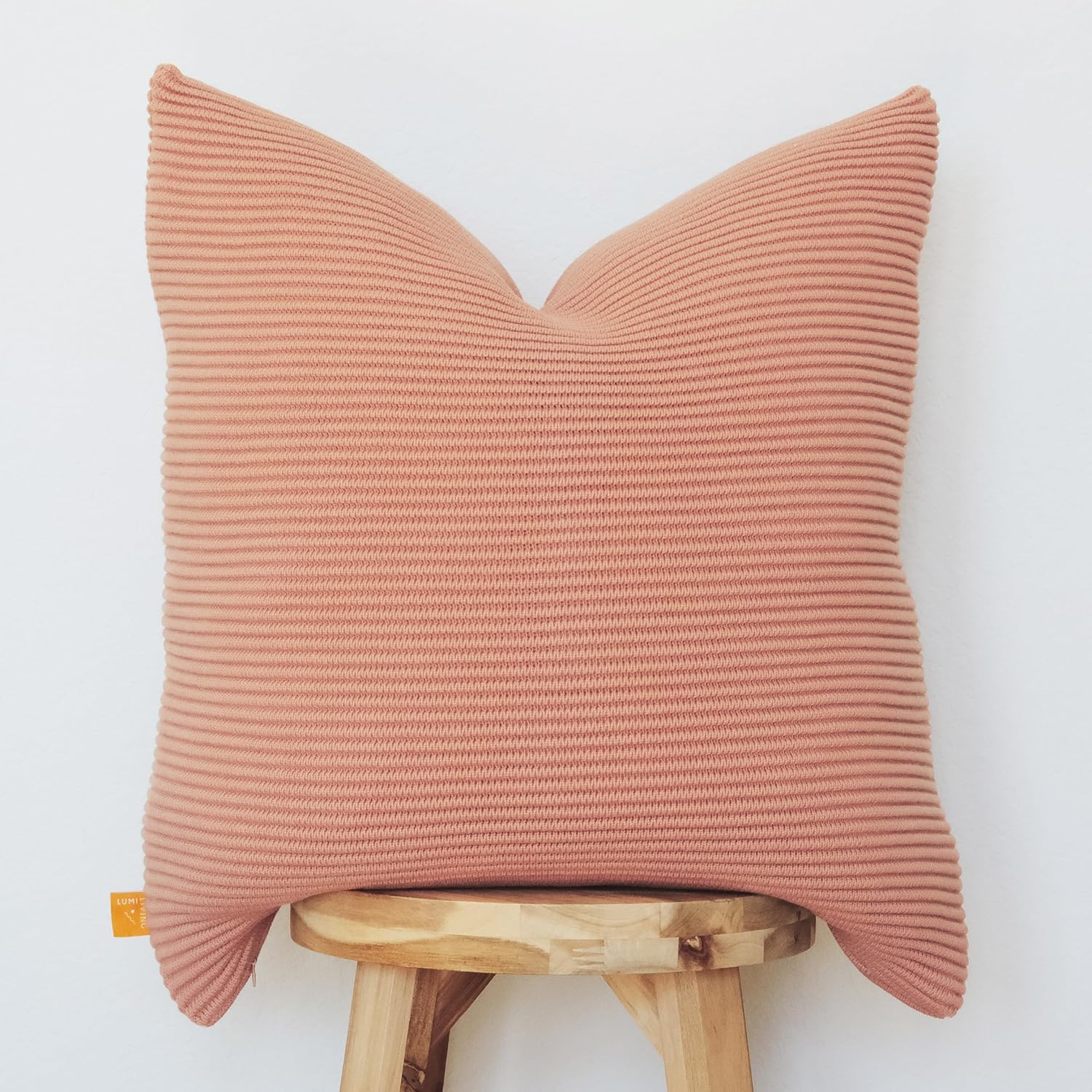 100% Soft Cotton Raised Stripes Textured Rib Knit Throw Pillow Cover (Cacao, 20" x 20")