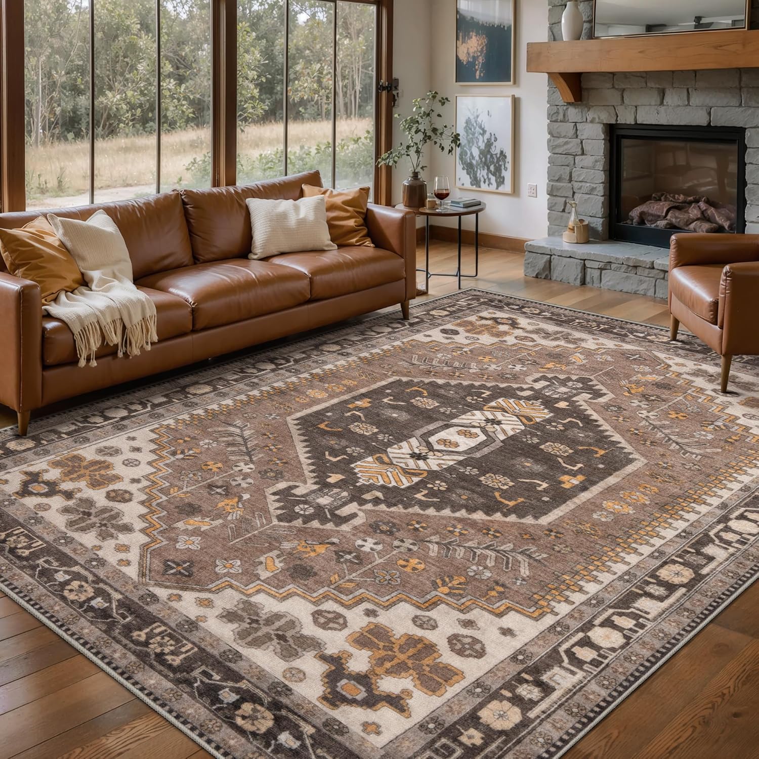 Ciicool 6x9ft Area Rug, Large Washable Throw Rug Vintage Kitchen Carpet for Entrance Bedroom Bedside Living Room Kitchen Laundry Bathroom Decor