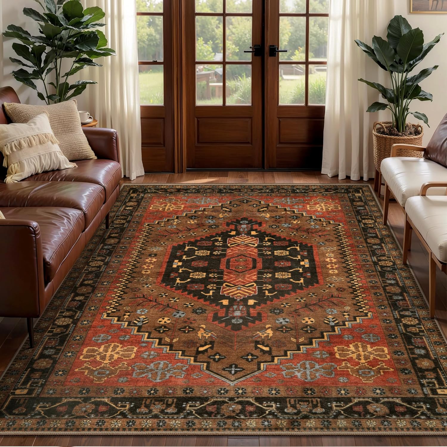 Ciicool 6x9ft Area Rug, Large Washable Throw Rug Vintage Kitchen Carpet for Entrance Bedroom Bedside Living Room Kitchen Laundry Bathroom Decor