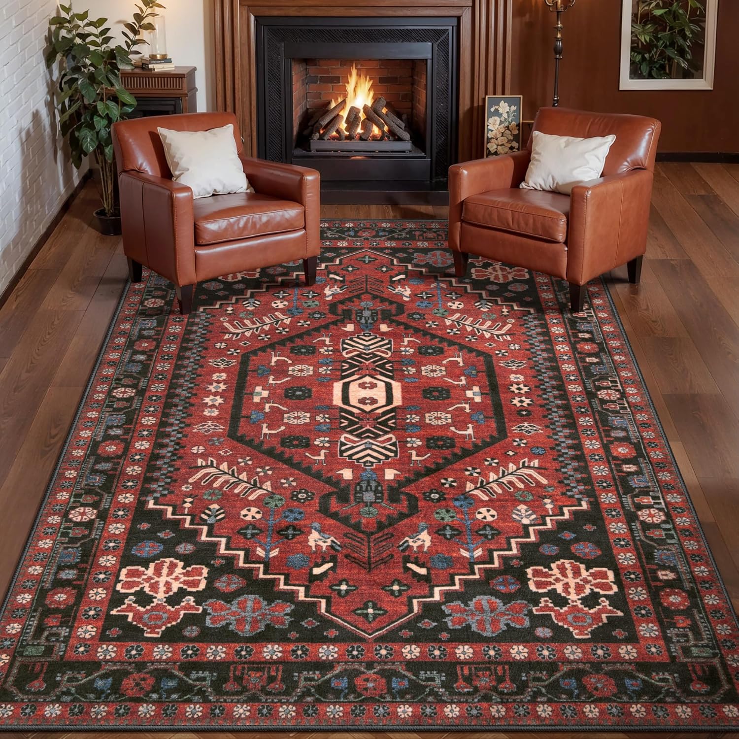 Ciicool 6x9ft Area Rug, Large Washable Throw Rug Vintage Kitchen Carpet for Entrance Bedroom Bedside Living Room Kitchen Laundry Bathroom Decor