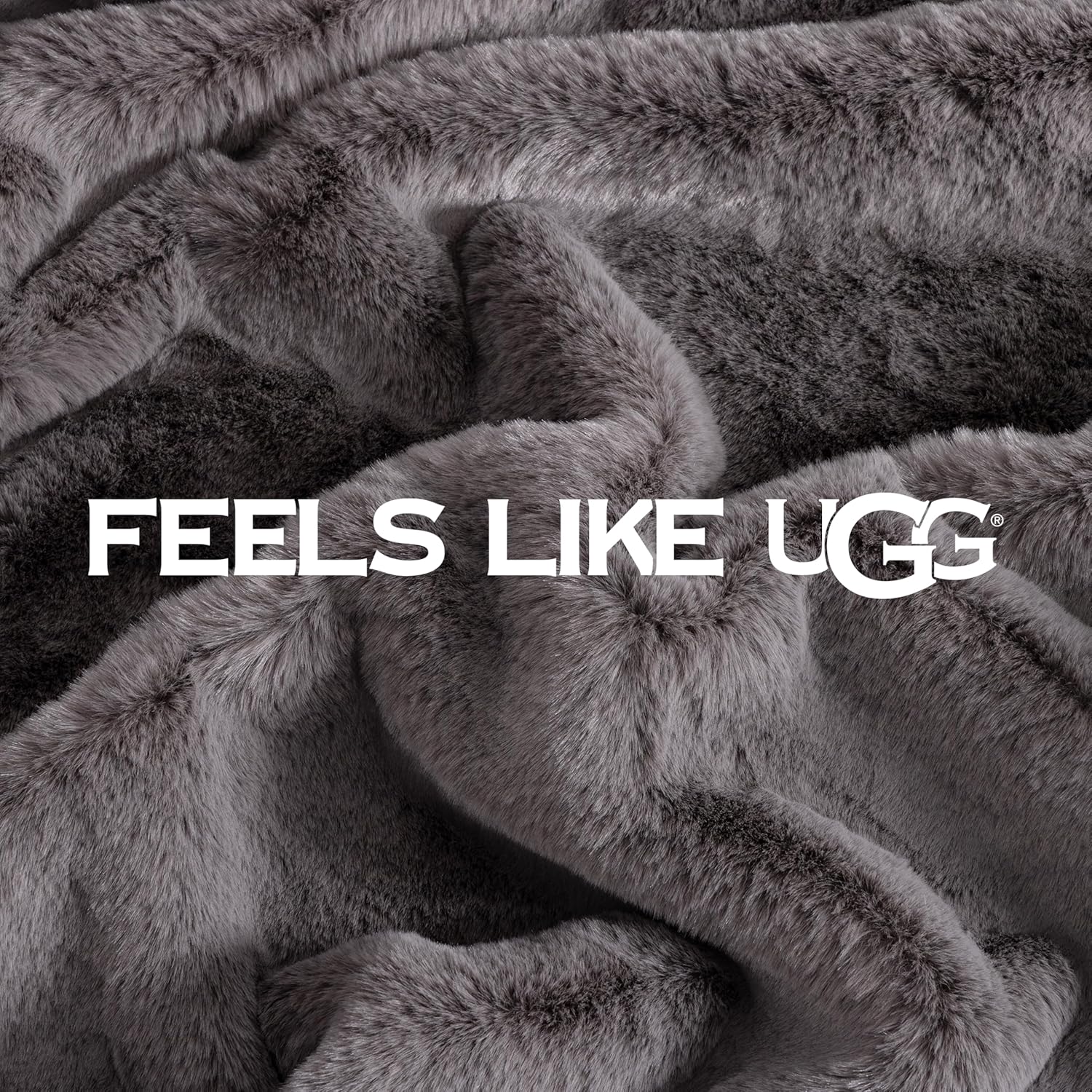 UGG Euphoria Faux Fur Throw Blanket, Oversized Soft Throw for Bed or Couch, Luxury Bedroom Decor, Plush Blankets, Machine Washable, 50-inch x 70-inch, Charcoal Grey