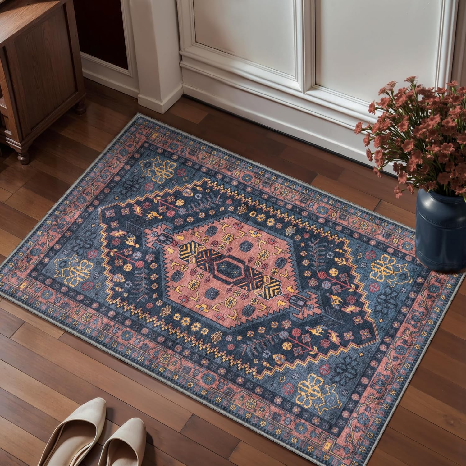 Ciicool 6x9ft Area Rug, Large Washable Throw Rug Vintage Kitchen Carpet for Entrance Bedroom Bedside Living Room Kitchen Laundry Bathroom Decor