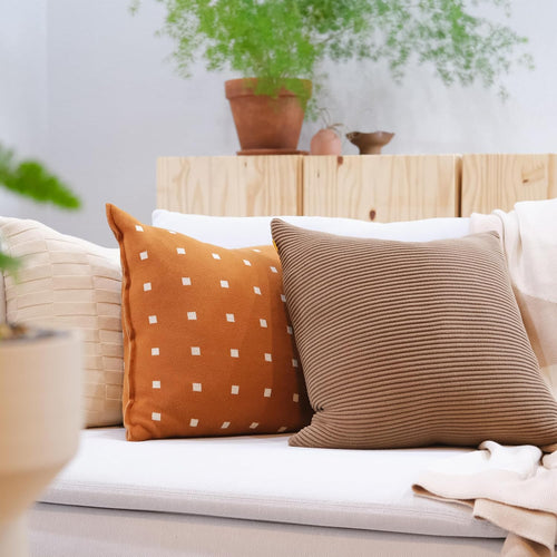 100% Soft Cotton Raised Stripes Textured Rib Knit Throw Pillow Cover (Cacao, 20" x 20")