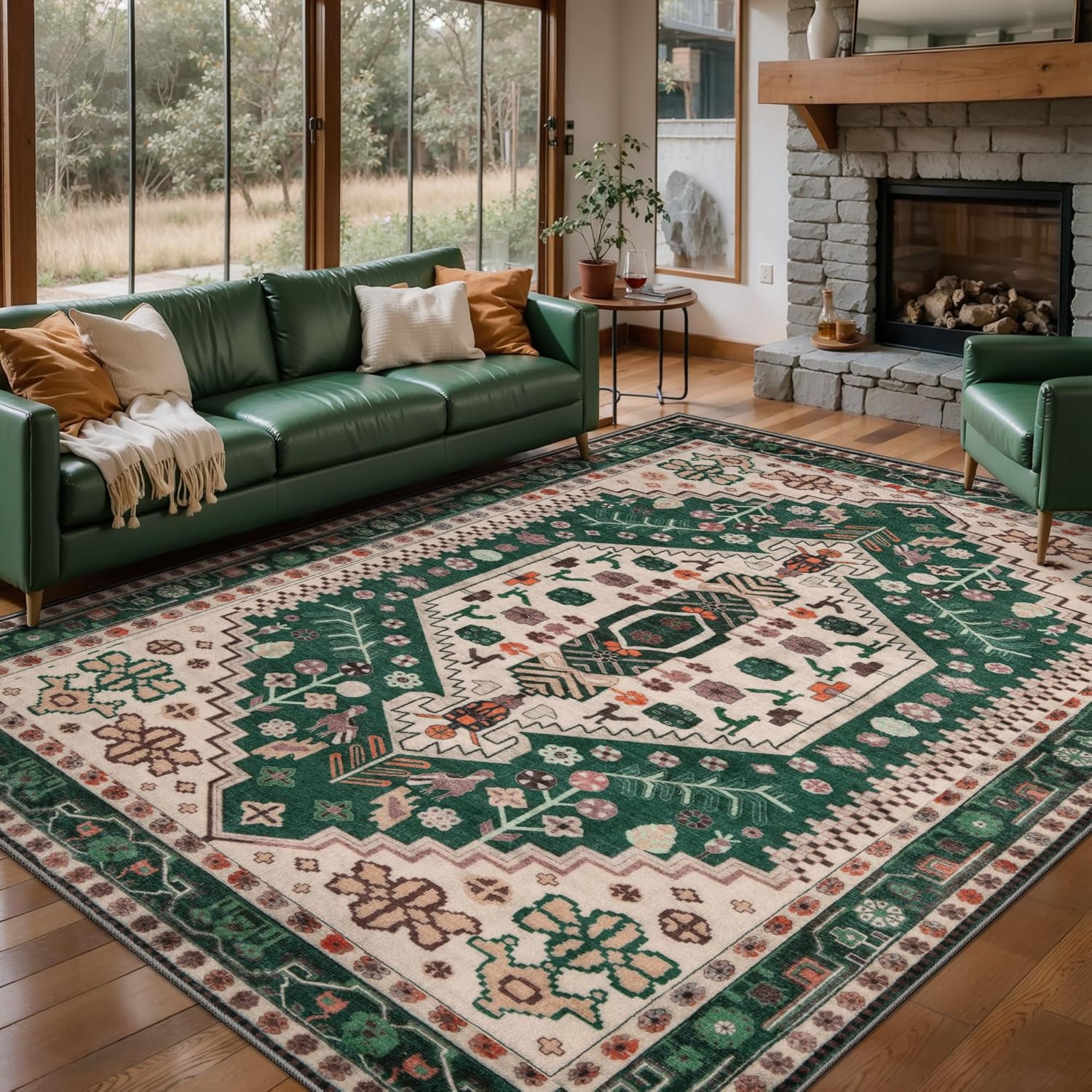 Ciicool 6x9ft Area Rug, Large Washable Throw Rug Vintage Kitchen Carpet for Entrance Bedroom Bedside Living Room Kitchen Laundry Bathroom Decor