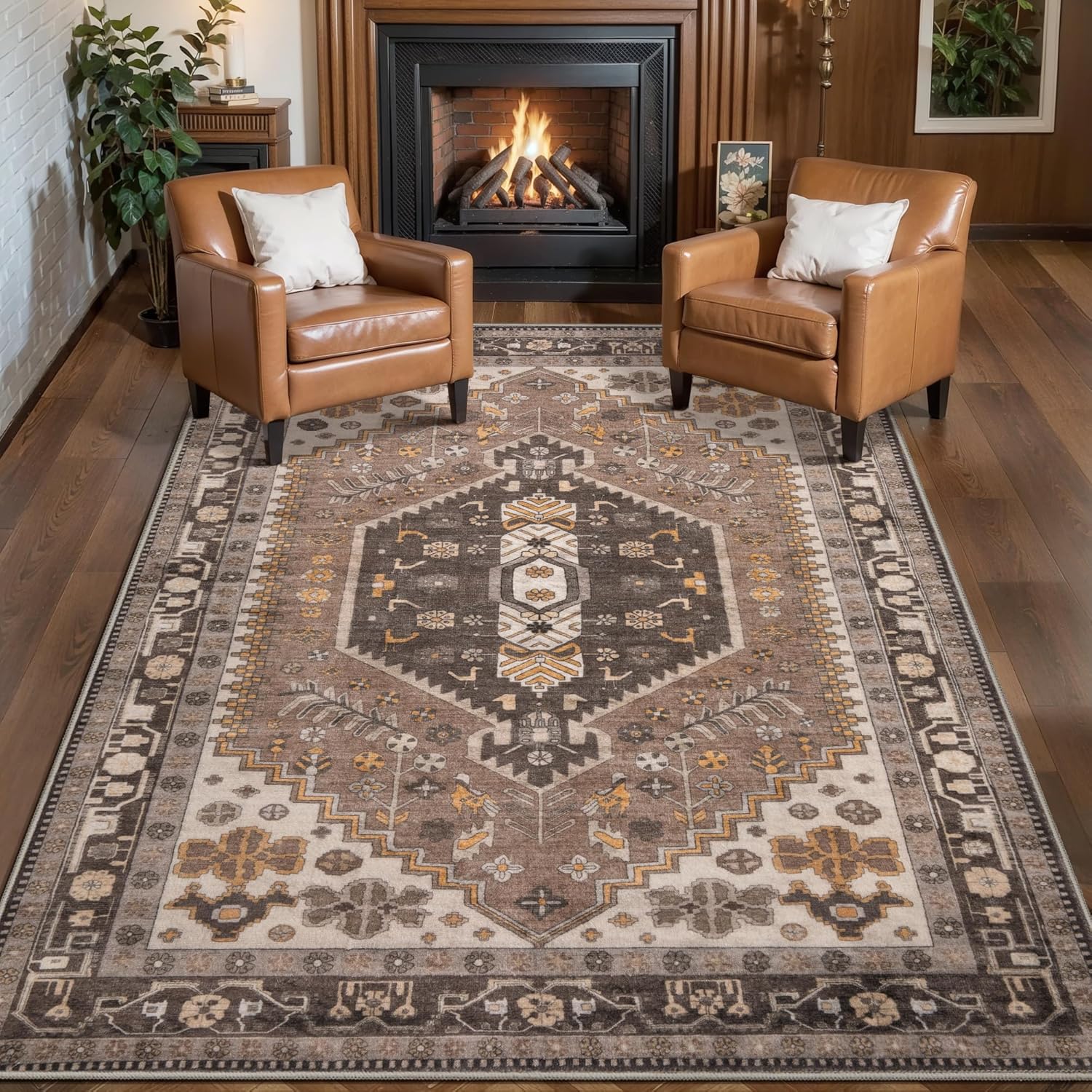 Ciicool 6x9ft Area Rug, Large Washable Throw Rug Vintage Kitchen Carpet for Entrance Bedroom Bedside Living Room Kitchen Laundry Bathroom Decor