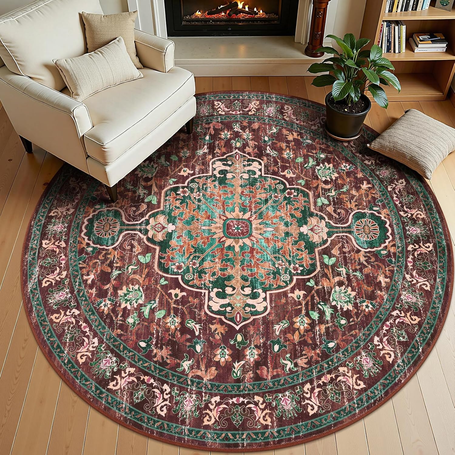 U'Artlines Boho Vintage Area Rug 8x10 Machine Washable Low Pile Soft Floor Carpet Non Slip Non Shedding Accent Rug for Living Room Bedroom Entryway Dining Room Office Cream Tan