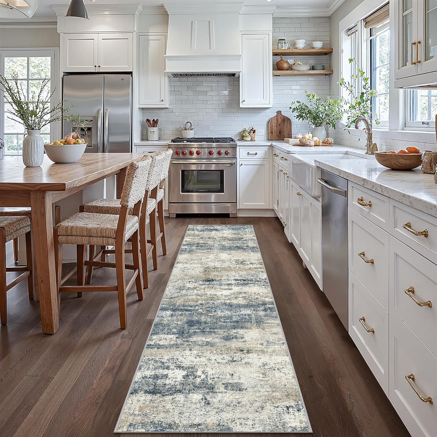 Machine Washable Rug 8x10 Area Rugs for Living Room Bedroom, Large Turquoise Abstract Area Rug Soft Throw Rugs, Low-Pile Floor Carpet with Non Slip Rubber Backing