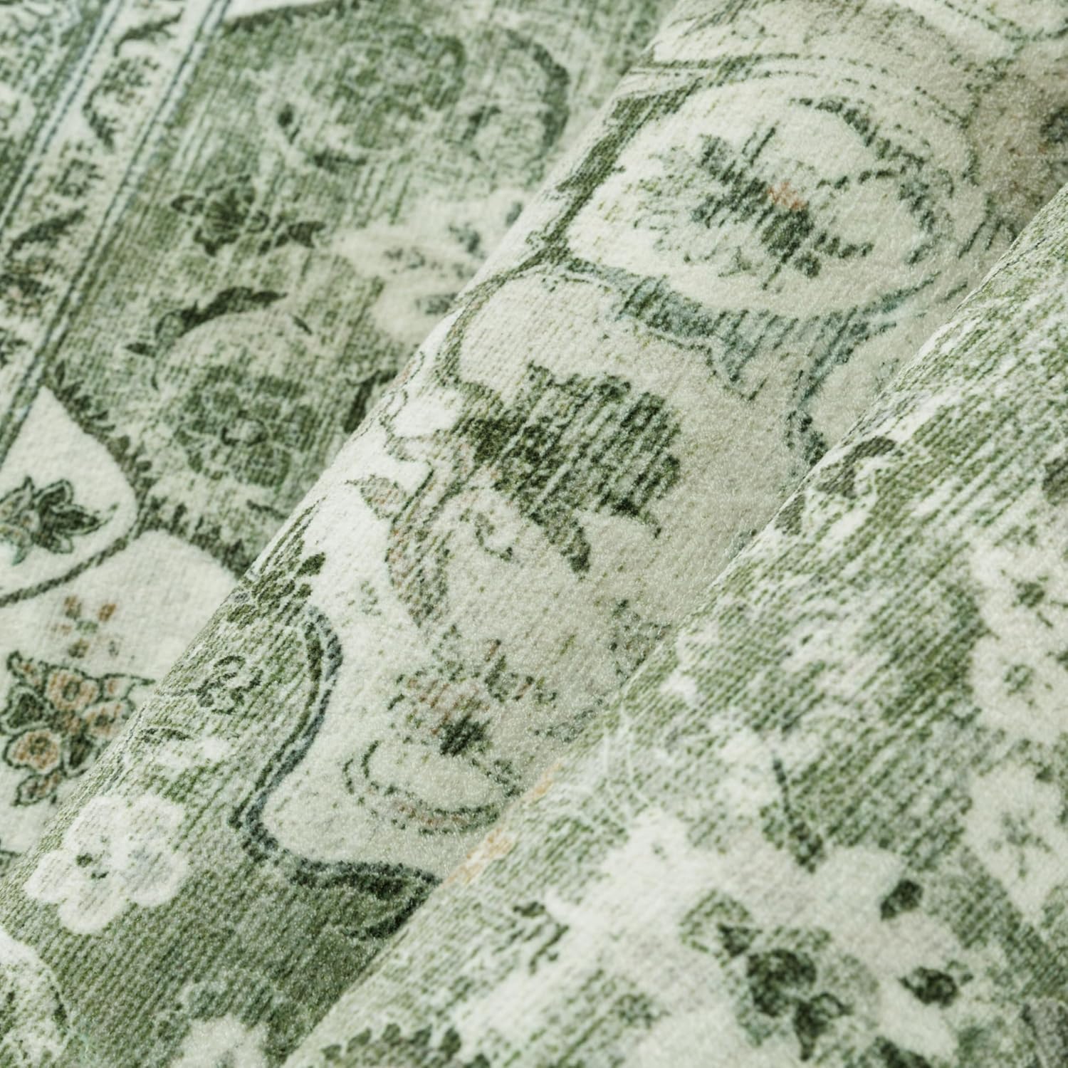 Green 8x10 Area Rug for Living Room Vintage Machine Washable Large Rug Non-Slip Soft Low Pile Carpet Floral Stain Resistant Indoor Office Throw Rug for Bedroom Dining Room Nursery