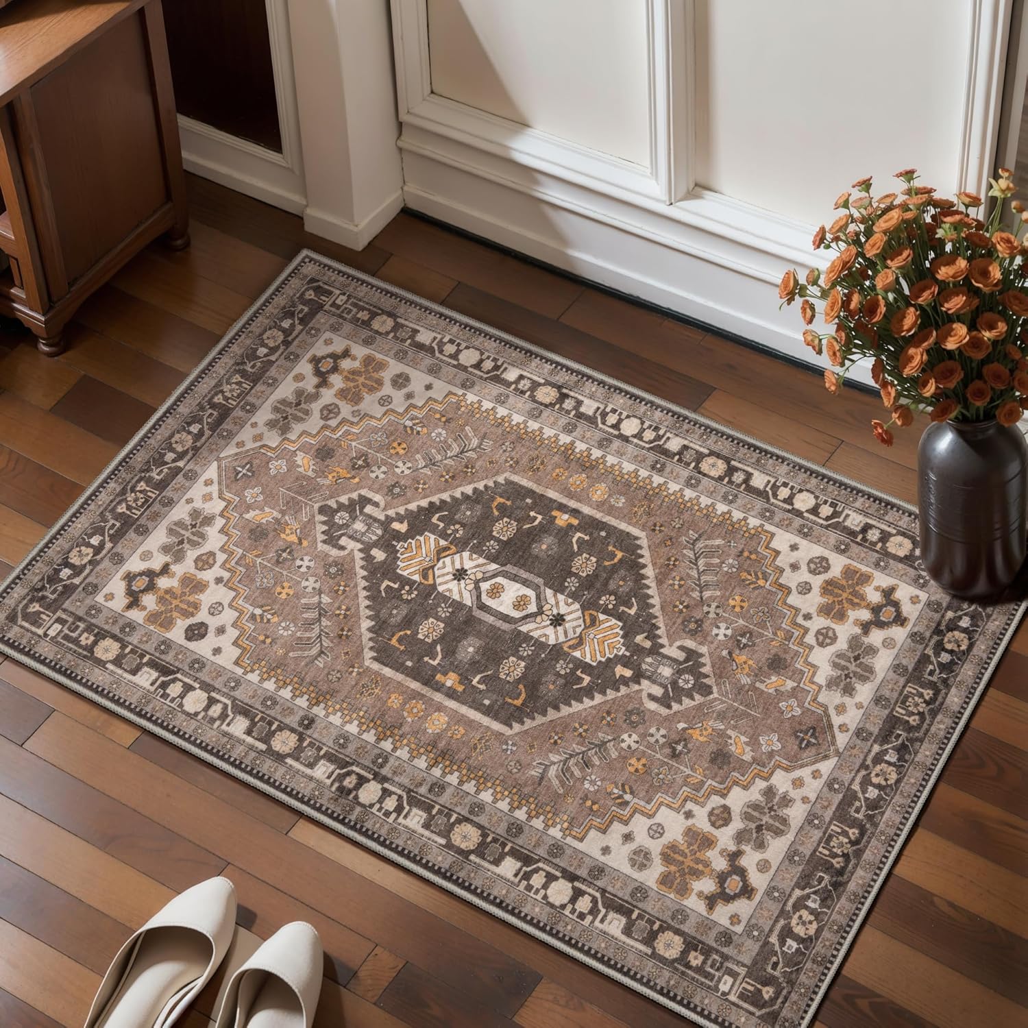 Ciicool 6x9ft Area Rug, Large Washable Throw Rug Vintage Kitchen Carpet for Entrance Bedroom Bedside Living Room Kitchen Laundry Bathroom Decor