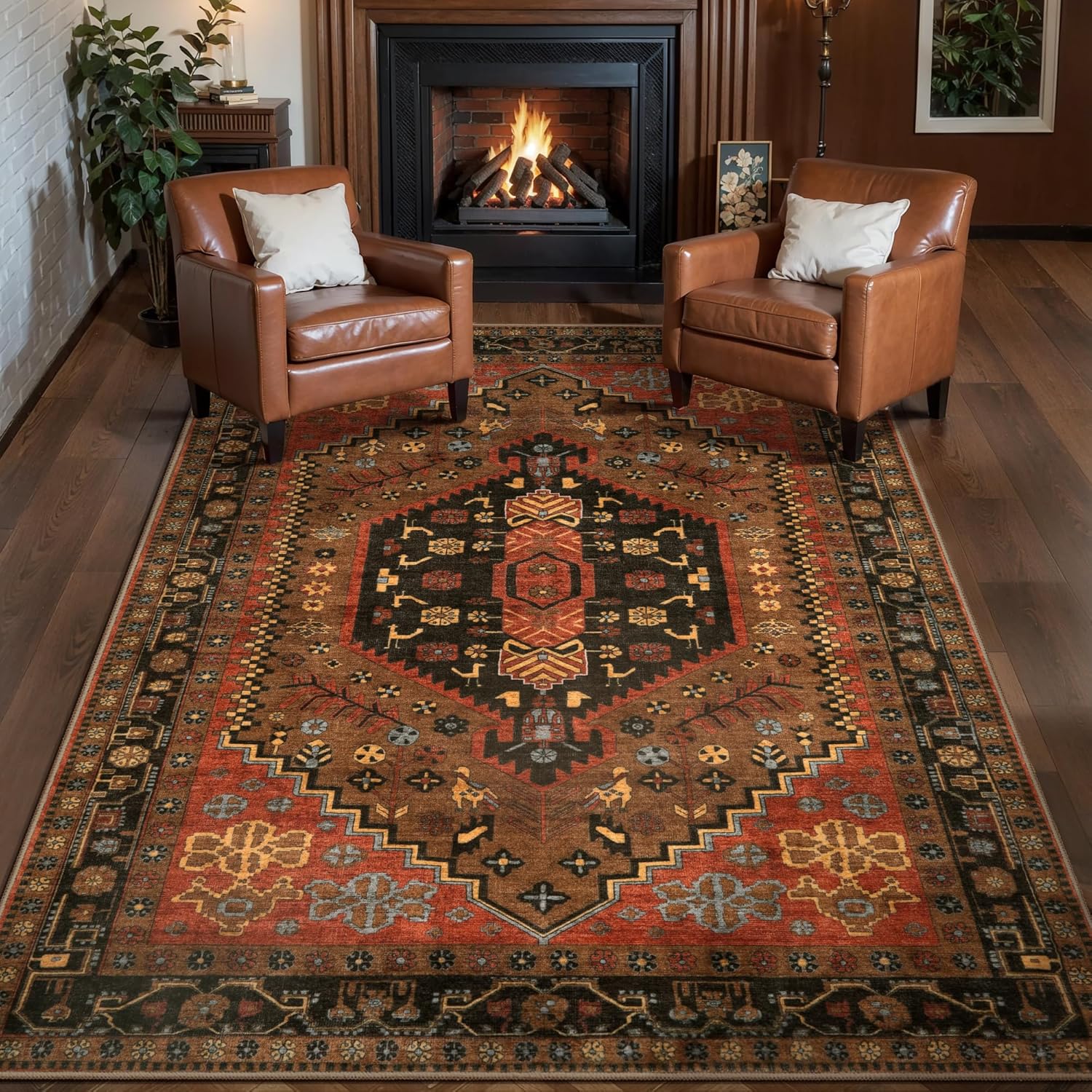 Ciicool 6x9ft Area Rug, Large Washable Throw Rug Vintage Kitchen Carpet for Entrance Bedroom Bedside Living Room Kitchen Laundry Bathroom Decor