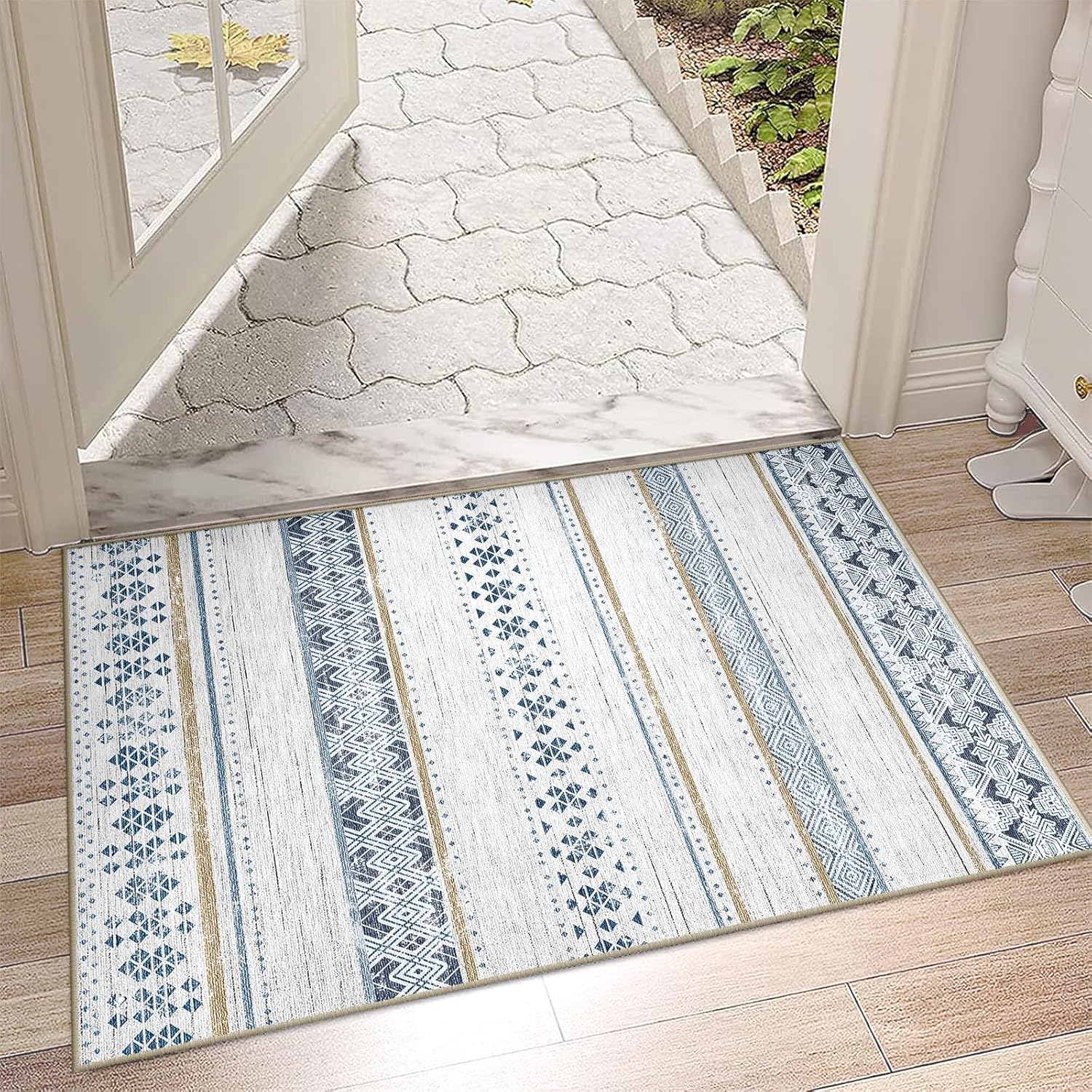 BESTSWEETIE 8x10 Area Rugs for Living Room Washable Moroccan Farmhouse Neutral Geometric Low Pile Non-Slip Soft Print Pattern Rug for Bedroom Kitchen Dining Room Entryway Black/White