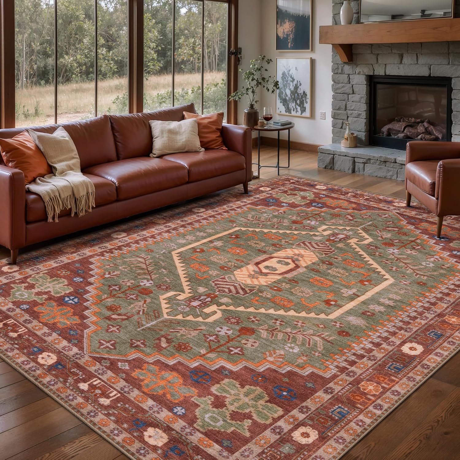 Ciicool 6x9ft Area Rug, Large Washable Throw Rug Vintage Kitchen Carpet for Entrance Bedroom Bedside Living Room Kitchen Laundry Bathroom Decor