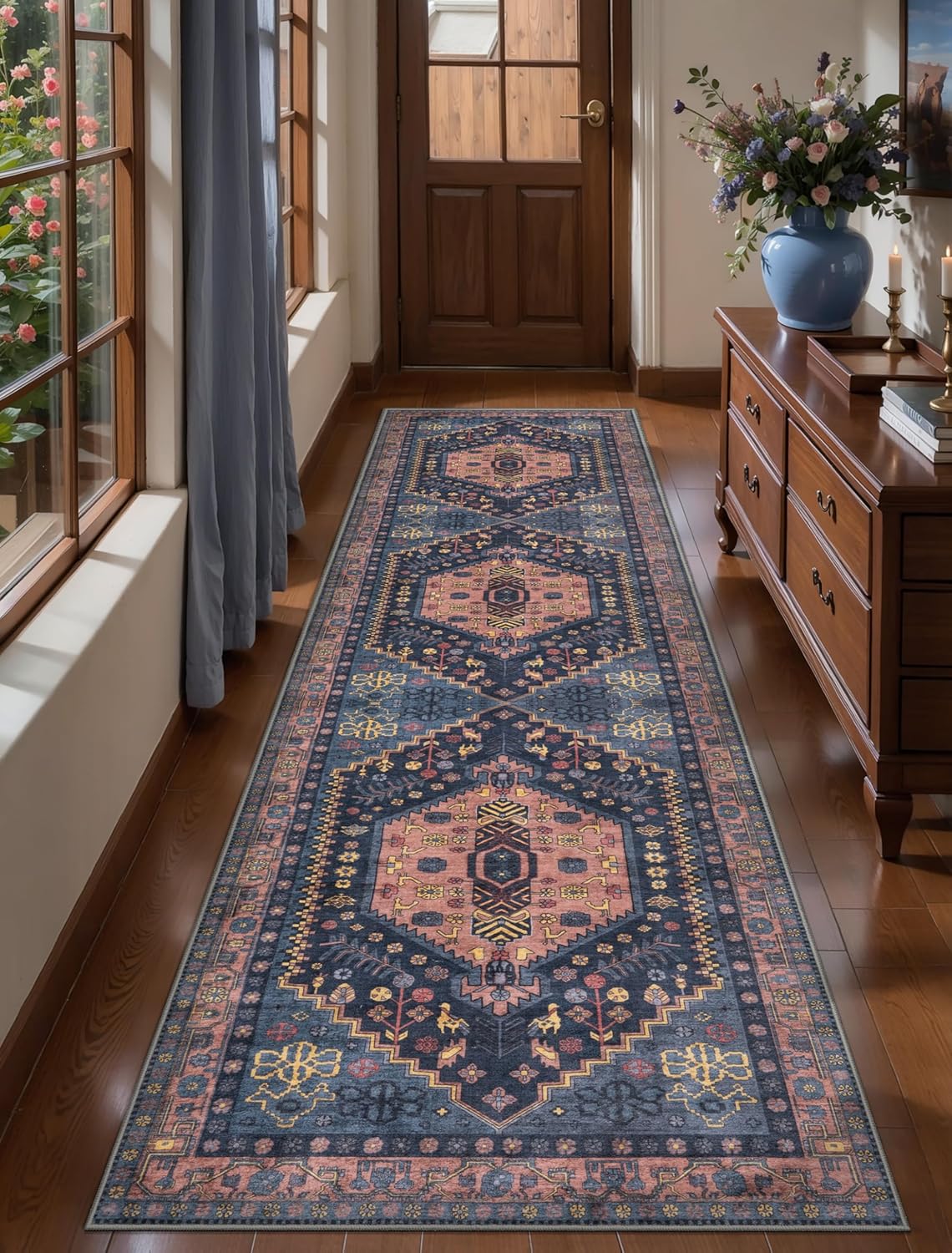 Ciicool 6x9ft Area Rug, Large Washable Throw Rug Vintage Kitchen Carpet for Entrance Bedroom Bedside Living Room Kitchen Laundry Bathroom Decor