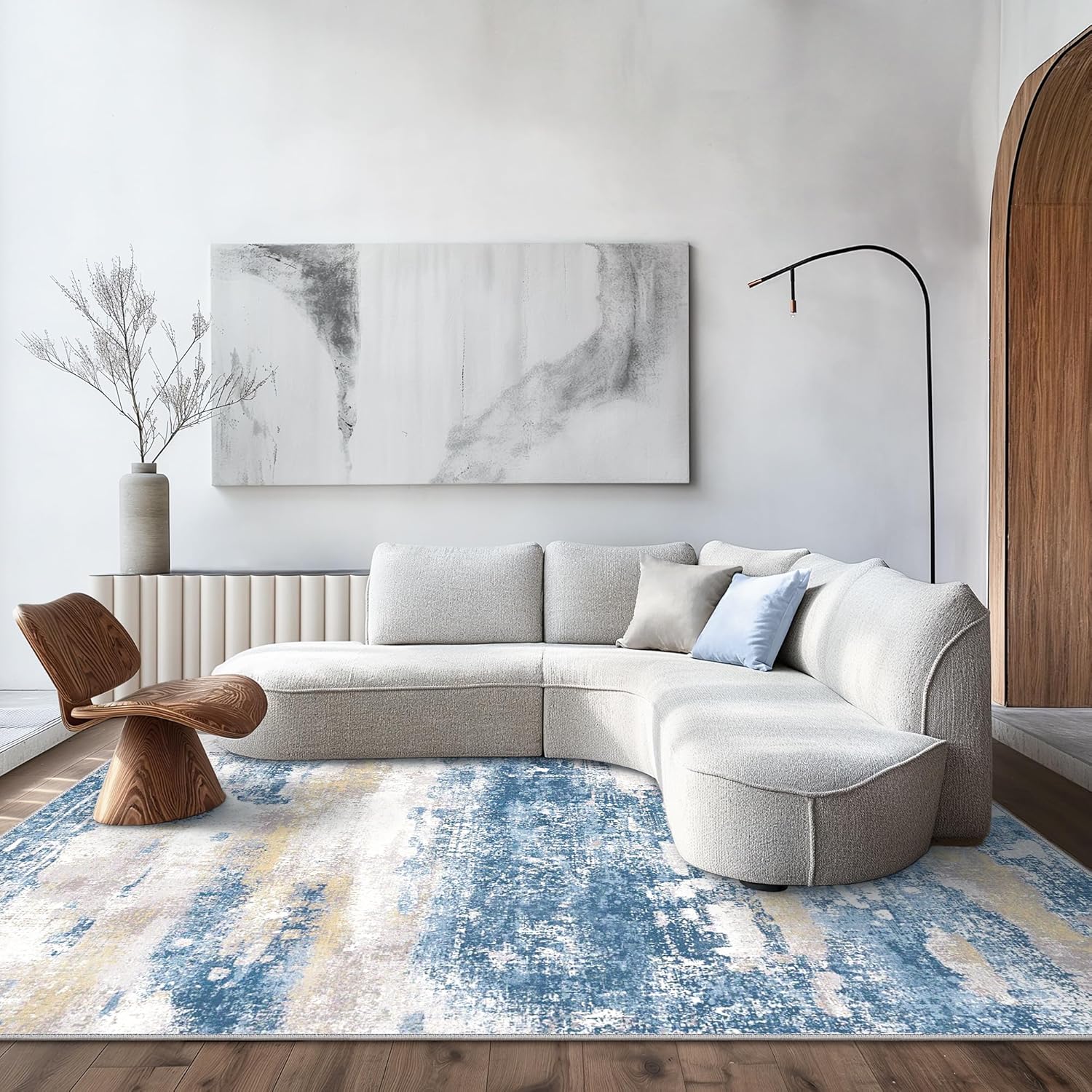 Machine Washable Rug 8x10 Area Rugs for Living Room Bedroom, Large Turquoise Abstract Area Rug Soft Throw Rugs, Low-Pile Floor Carpet with Non Slip Rubber Backing