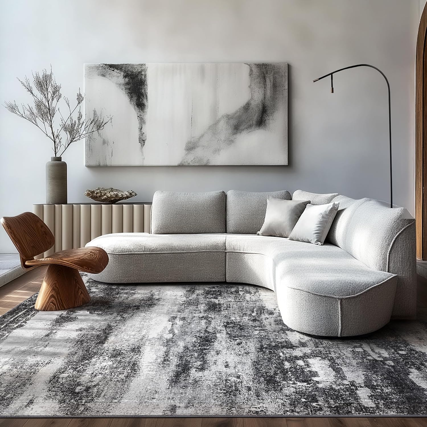 Machine Washable Rug 8x10 Area Rugs for Living Room Bedroom, Large Turquoise Abstract Area Rug Soft Throw Rugs, Low-Pile Floor Carpet with Non Slip Rubber Backing