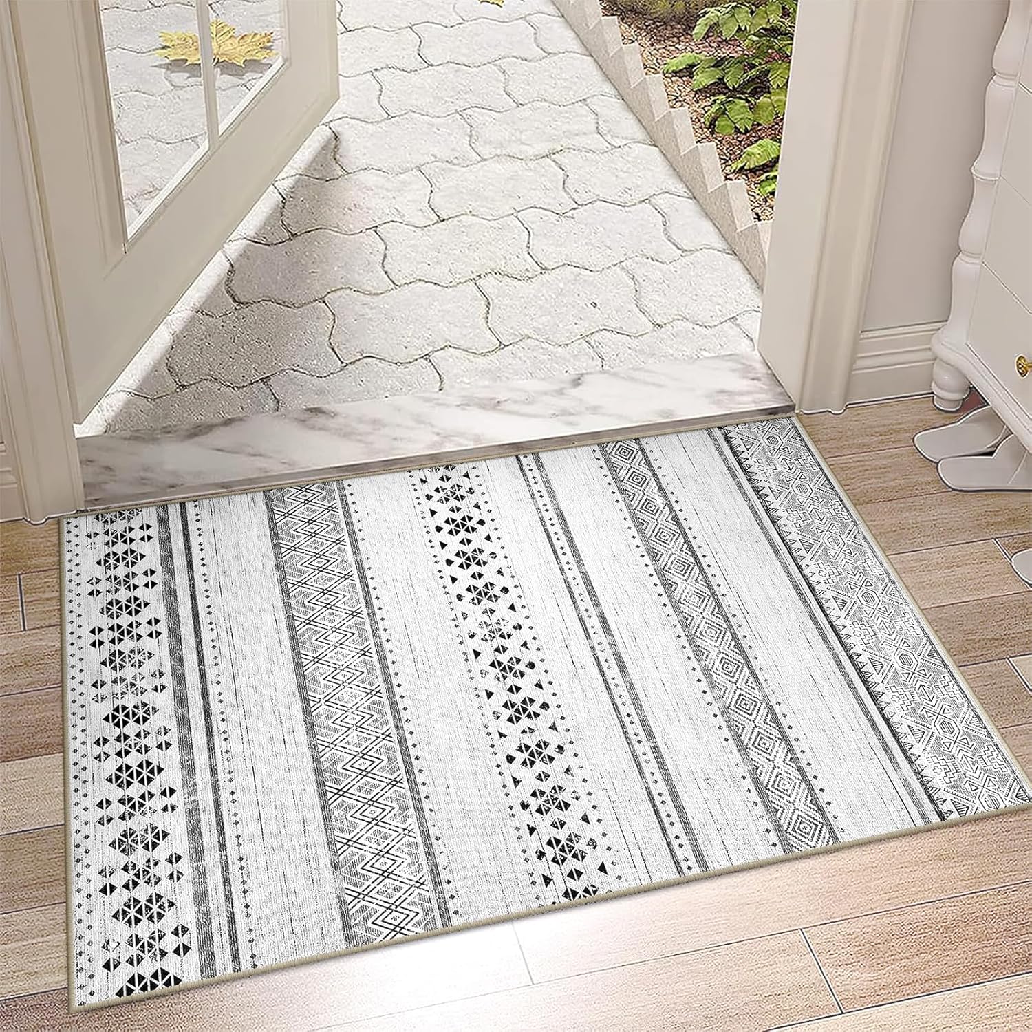 BESTSWEETIE 8x10 Area Rugs for Living Room Washable Moroccan Farmhouse Neutral Geometric Low Pile Non-Slip Soft Print Pattern Rug for Bedroom Kitchen Dining Room Entryway Black/White