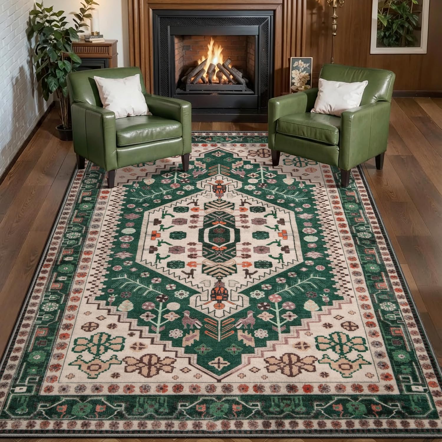 Ciicool 6x9ft Area Rug, Large Washable Throw Rug Vintage Kitchen Carpet for Entrance Bedroom Bedside Living Room Kitchen Laundry Bathroom Decor