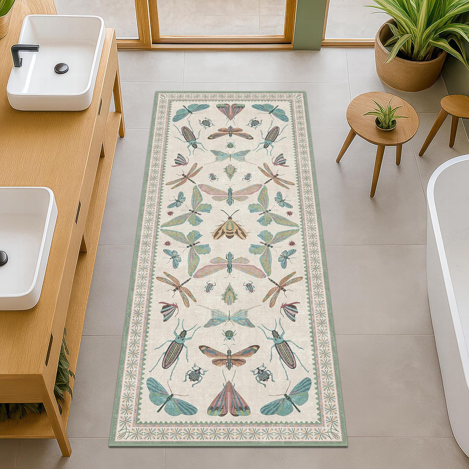 Living Room Rug Black Boho 6x9 - Dining Room Rugs for Under Table, Bedroom, Insect Bug Eclectic Home Décor, Washable Non Slip Foldable