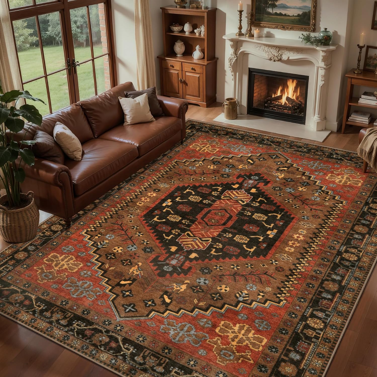 Ciicool 6x9ft Area Rug, Large Washable Throw Rug Vintage Kitchen Carpet for Entrance Bedroom Bedside Living Room Kitchen Laundry Bathroom Decor