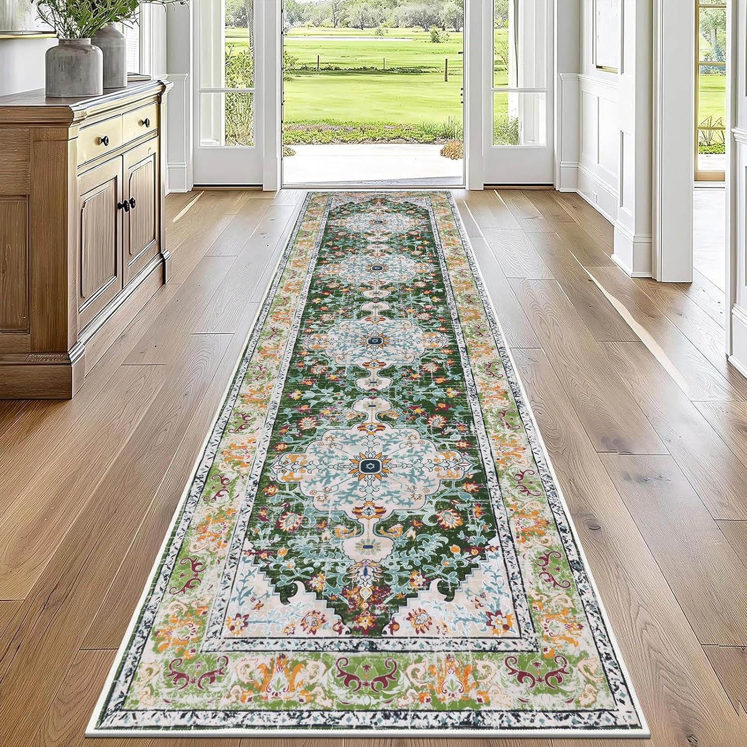 U'Artlines Boho Vintage Area Rug 8x10 Machine Washable Low Pile Soft Floor Carpet Non Slip Non Shedding Accent Rug for Living Room Bedroom Entryway Dining Room Office Cream Tan