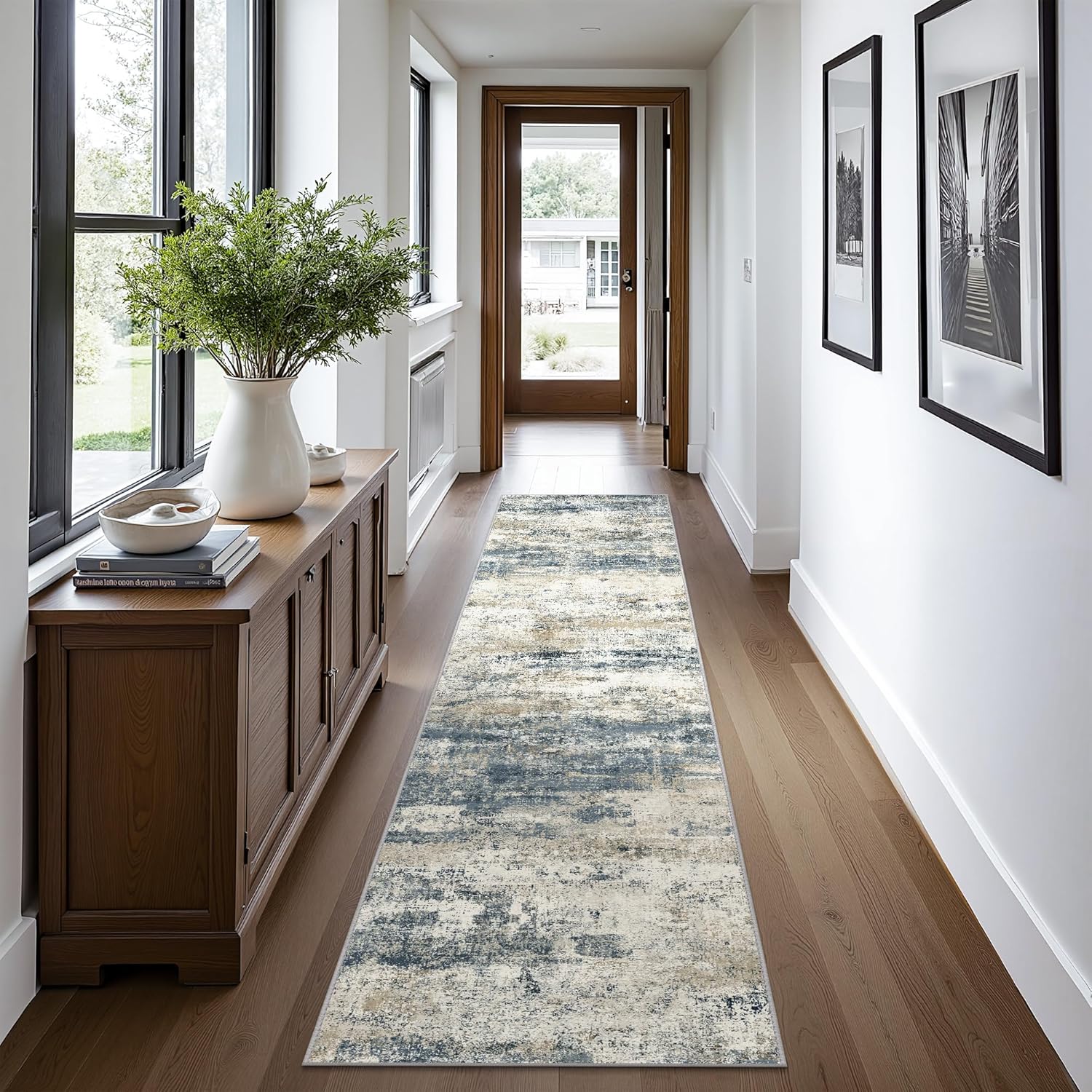 Machine Washable Rug 8x10 Area Rugs for Living Room Bedroom, Large Turquoise Abstract Area Rug Soft Throw Rugs, Low-Pile Floor Carpet with Non Slip Rubber Backing