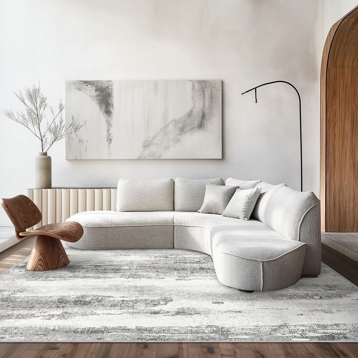 Machine Washable Rug 8x10 Area Rugs for Living Room Bedroom, Large Turquoise Abstract Area Rug Soft Throw Rugs, Low-Pile Floor Carpet with Non Slip Rubber Backing