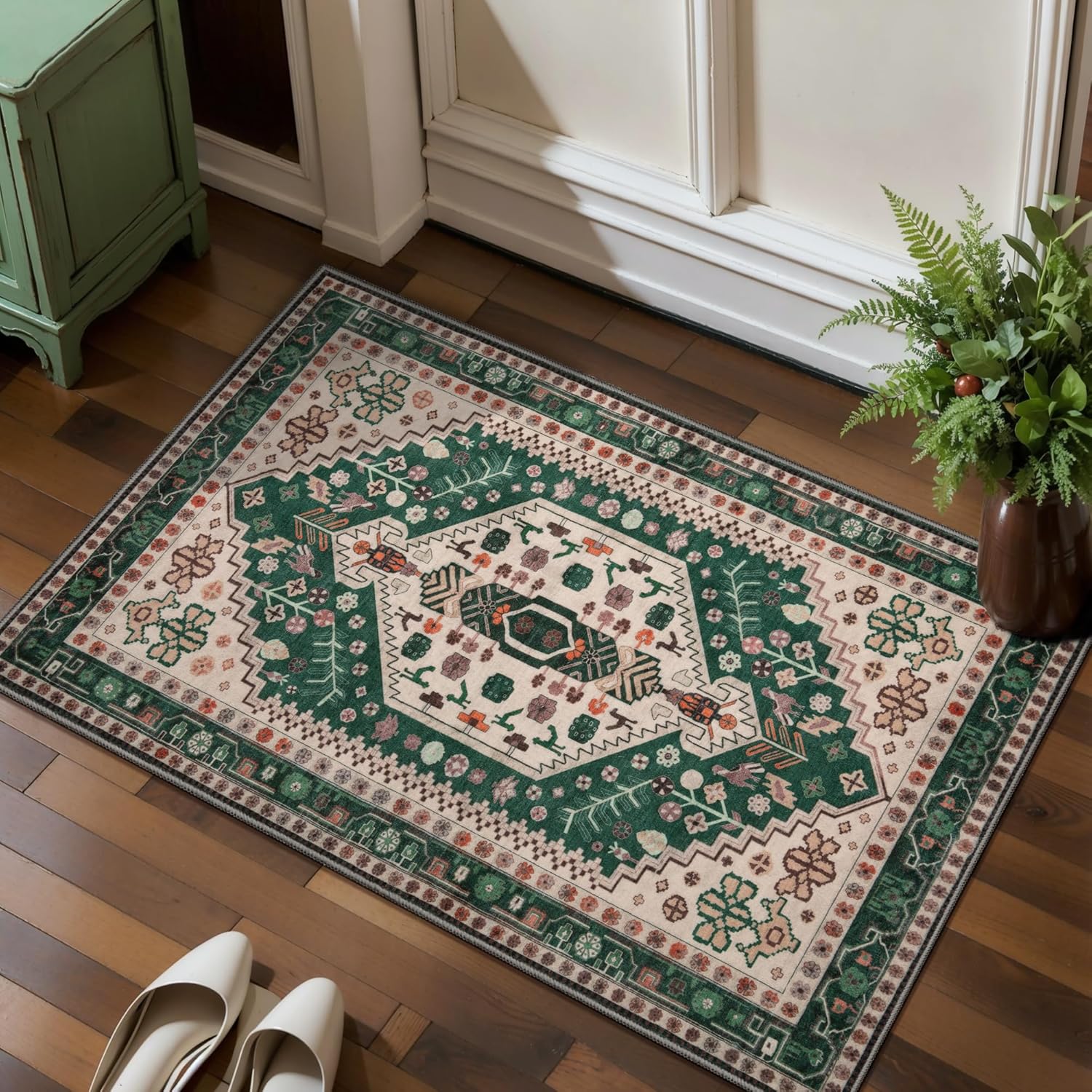 Ciicool 6x9ft Area Rug, Large Washable Throw Rug Vintage Kitchen Carpet for Entrance Bedroom Bedside Living Room Kitchen Laundry Bathroom Decor