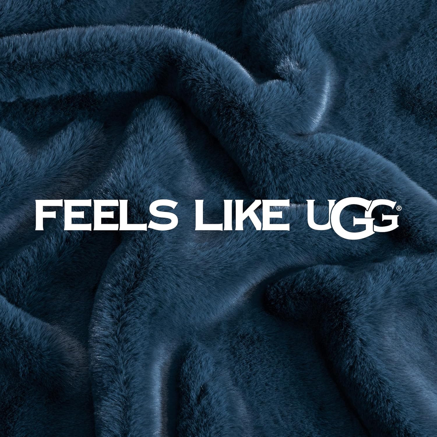 UGG Euphoria Faux Fur Throw Blanket, Soft Warm Throw Blankets for Couch or Bed, Luxury Bedroom Decor, Giftable Fuzzy Blankets, Machine Washable, 50-inch x 70-inch, Indigo Blue