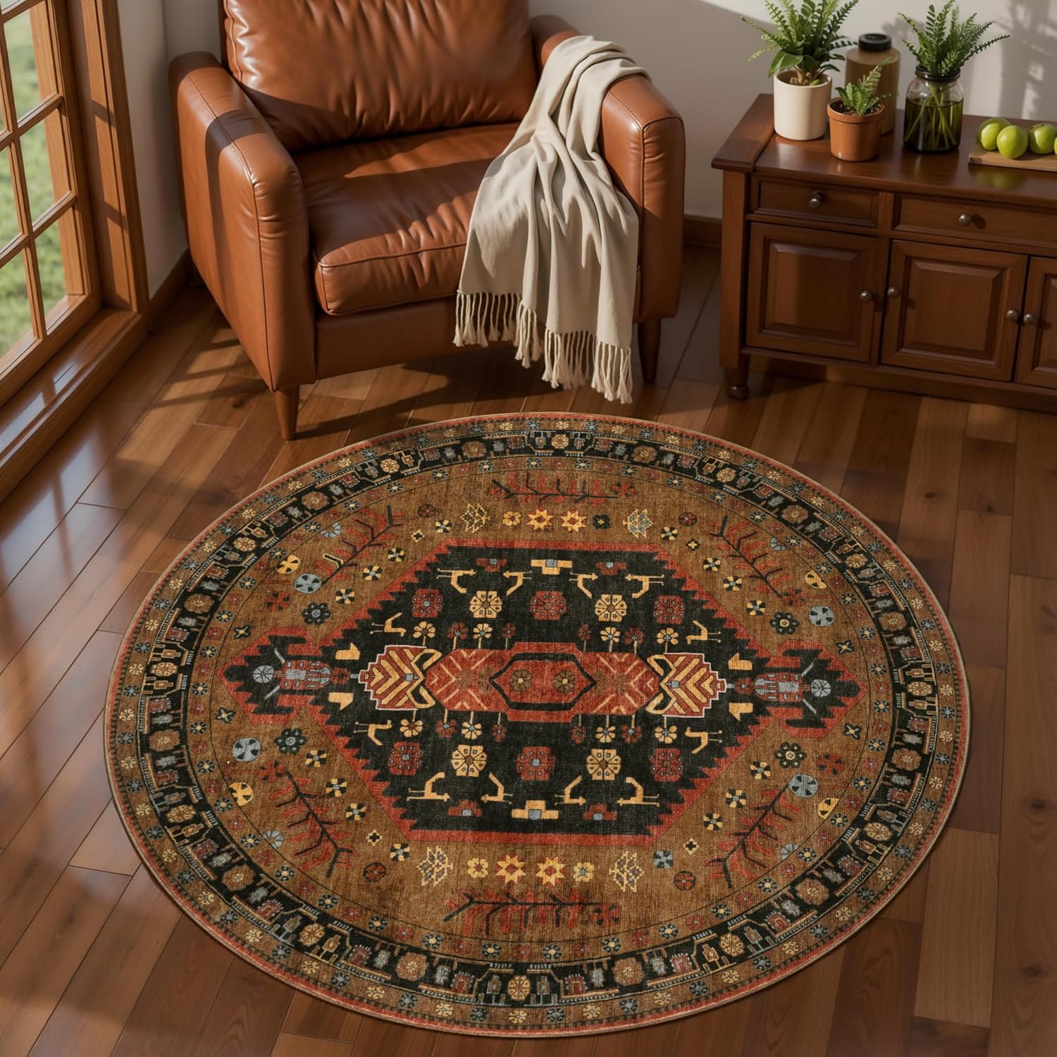 Ciicool 6x9ft Area Rug, Large Washable Throw Rug Vintage Kitchen Carpet for Entrance Bedroom Bedside Living Room Kitchen Laundry Bathroom Decor