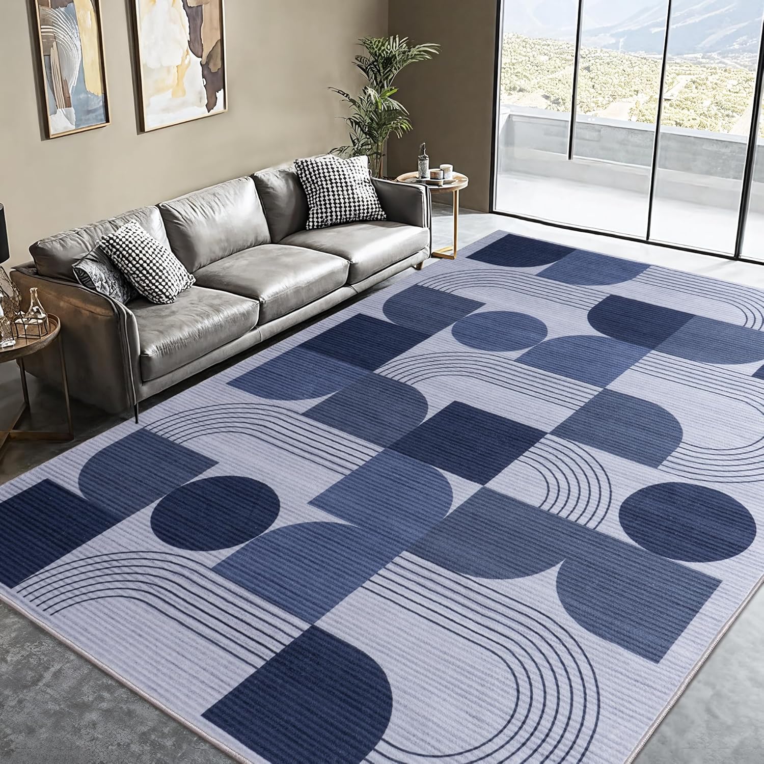 Large Machine Washable 6x9 Area Rug, Soft Modern Geometric Abstract Brown Rugs for Bedroom Living Room, Non-Shedding Faux Wool Indoor Throw Floor Carpet for Office Entryway Dining Room Decor