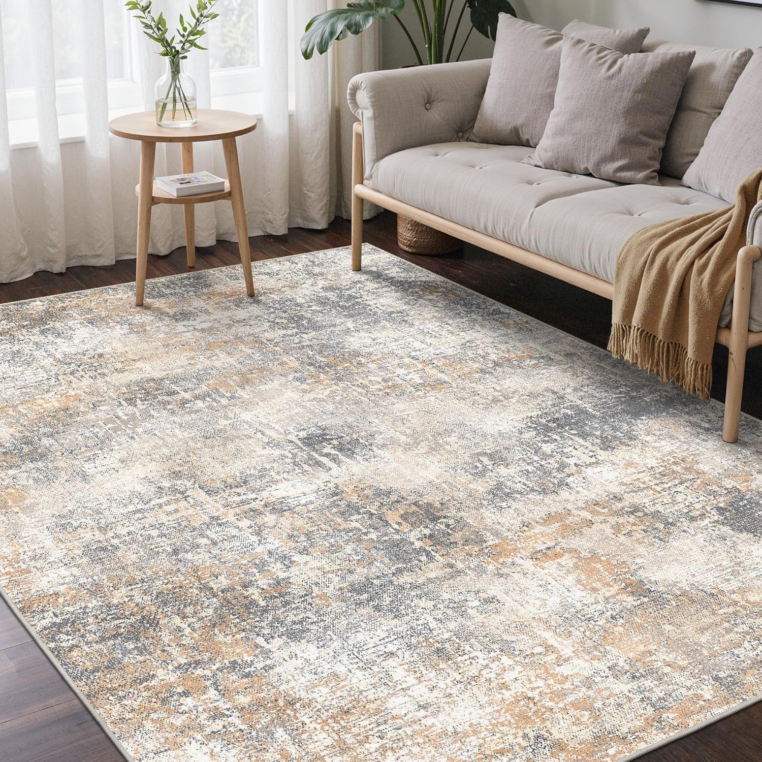 Machine Washable Rug 8x10 Area Rugs for Living Room Bedroom, Large Turquoise Abstract Area Rug Soft Throw Rugs, Low-Pile Floor Carpet with Non Slip Rubber Backing