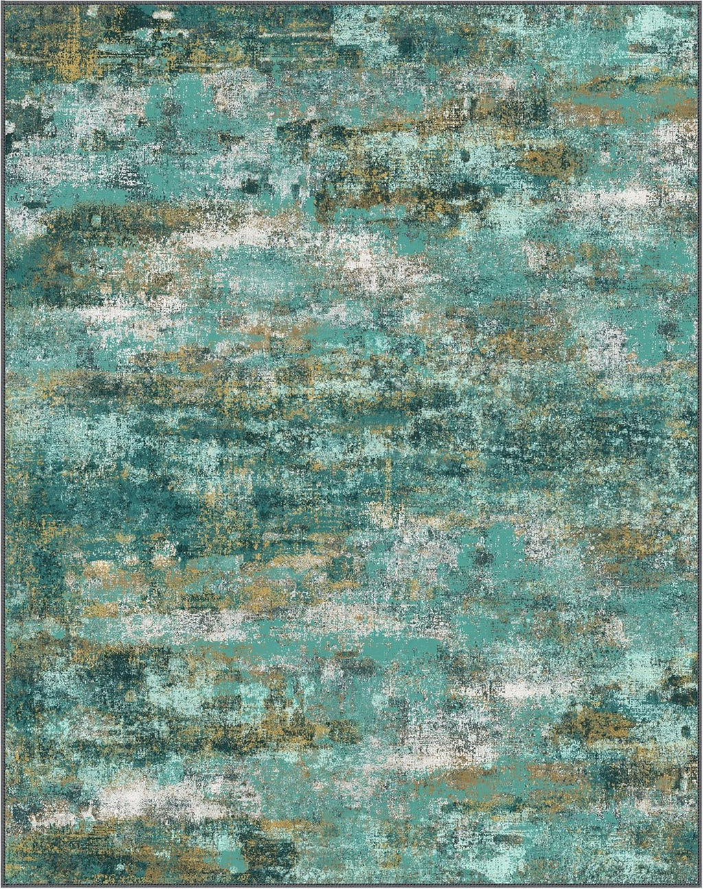 Machine Washable Rug 8x10 Area Rugs for Living Room Bedroom, Large Turquoise Abstract Area Rug Soft Throw Rugs, Low-Pile Floor Carpet with Non Slip Rubber Backing